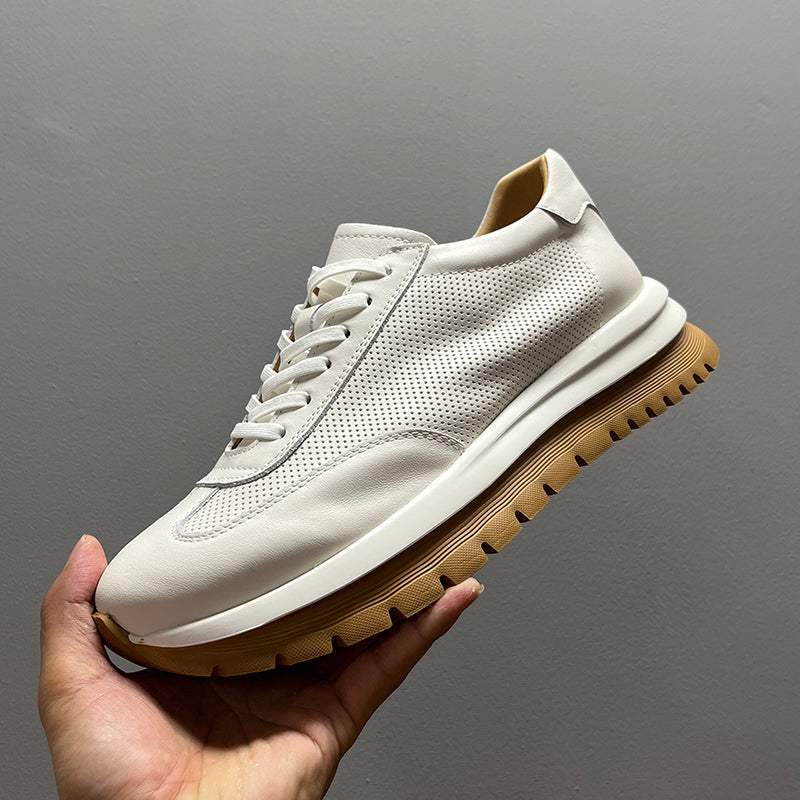 Genuine Leather Breathable Hollow Men's High-end Platform Casual Leather Shoes