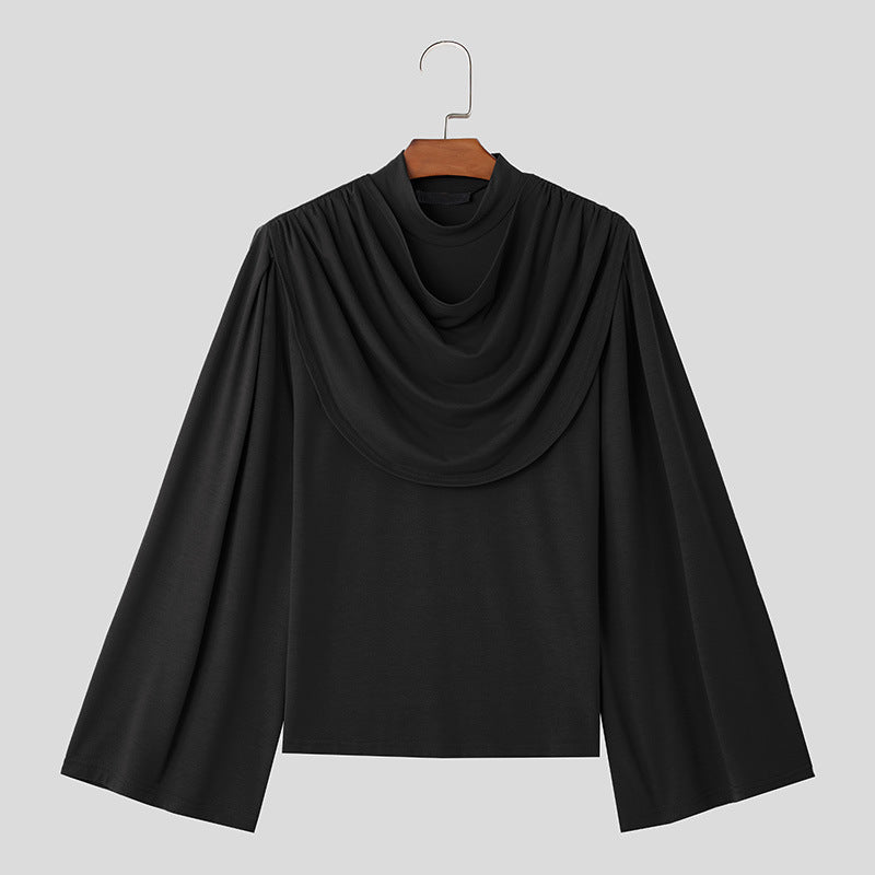 Men's High Collar Slim Fit Long Sleeves Swing Collar T-shirt