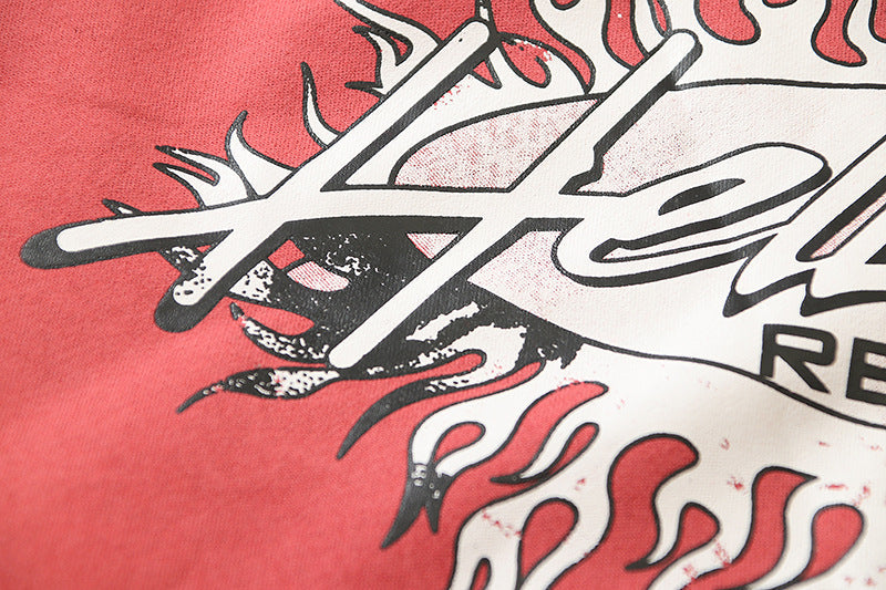 Vintage Clay Print Flame Red Hooded Sweater