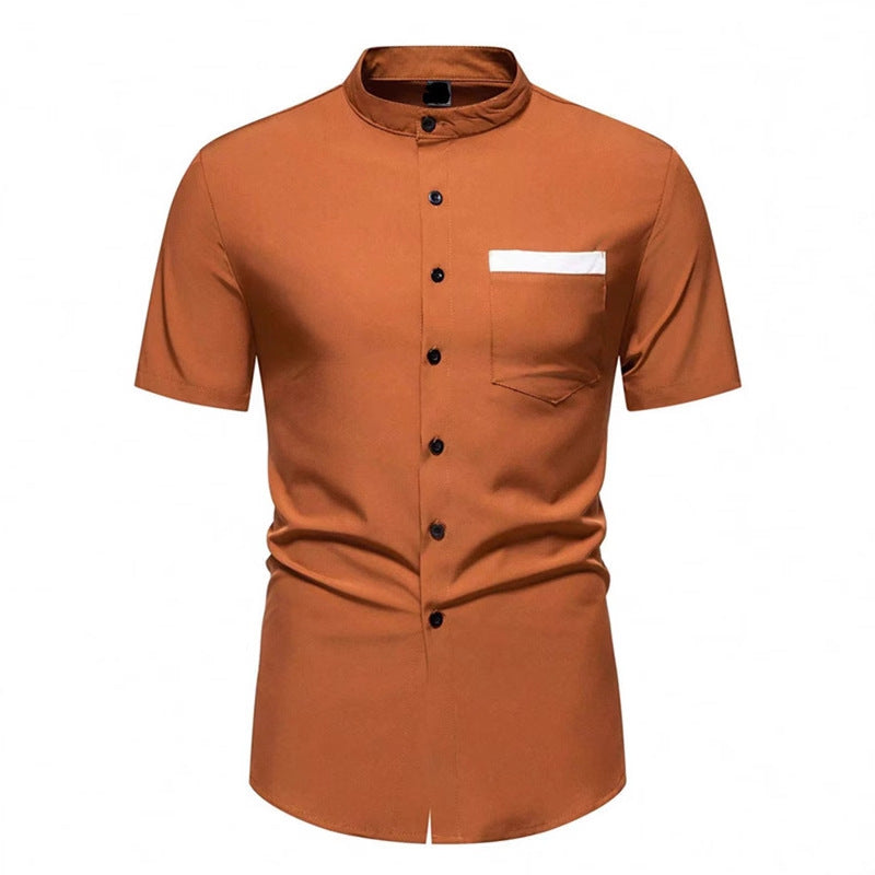 Summer New Men's Color Matching Fashion Short Sleeve Shirt