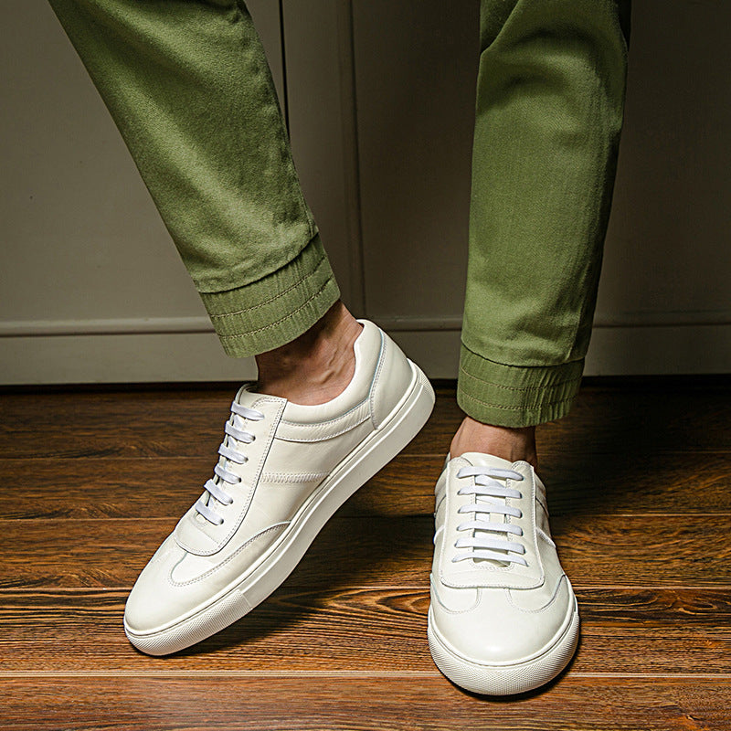Cowhide Casual Toe Top Layer Cowhide Small White Shoes For Men