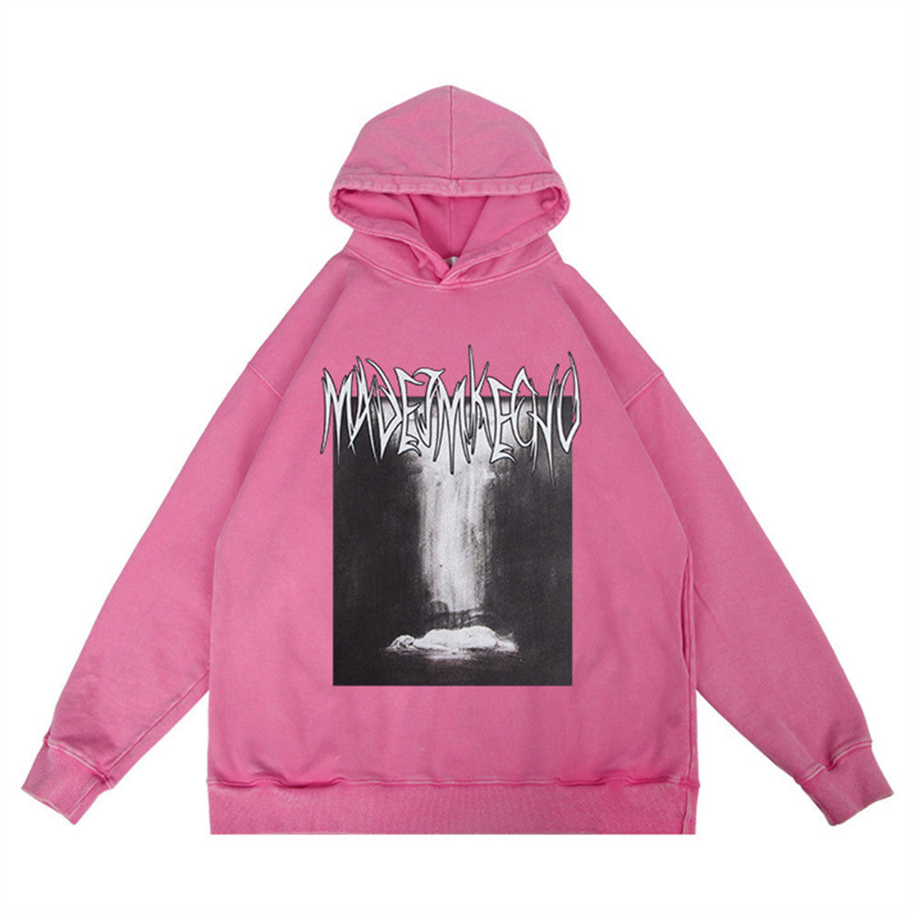 Abstract Printing Loose Hooded Sweater Men