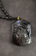 New Obsidian Carving Wolf Head Amulet Pendant Necklace