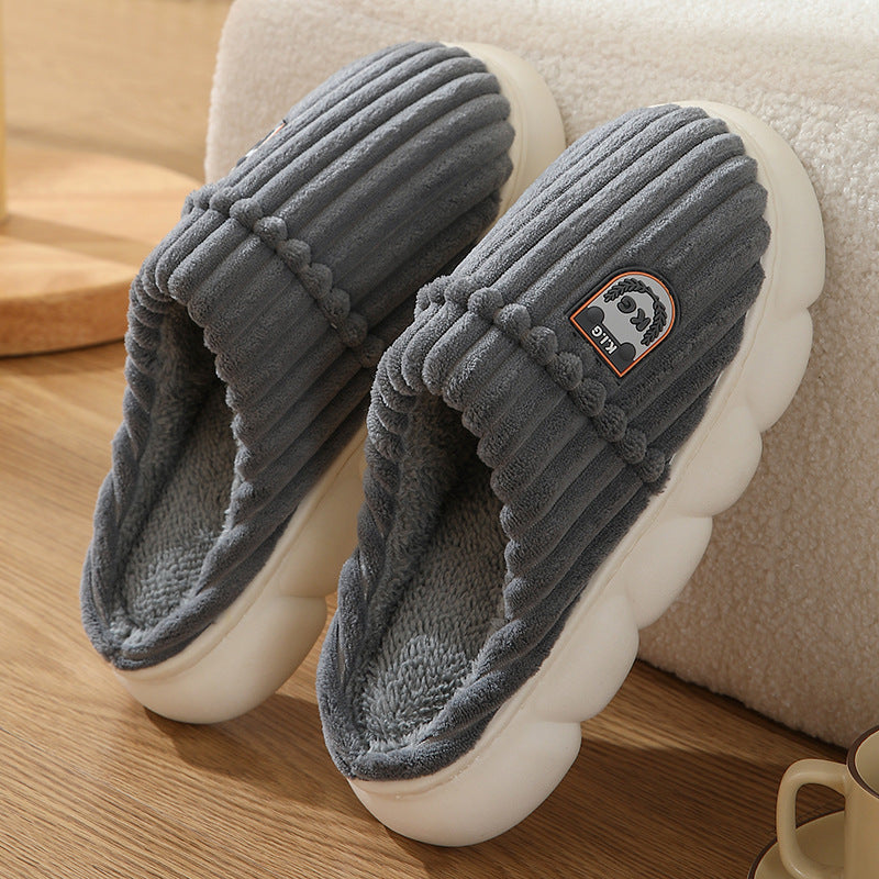 Winter Corduroy Slippers Home Bedroom Floor Plush Shoes Fashion Solid Color Non-slip Slippers For Women Men