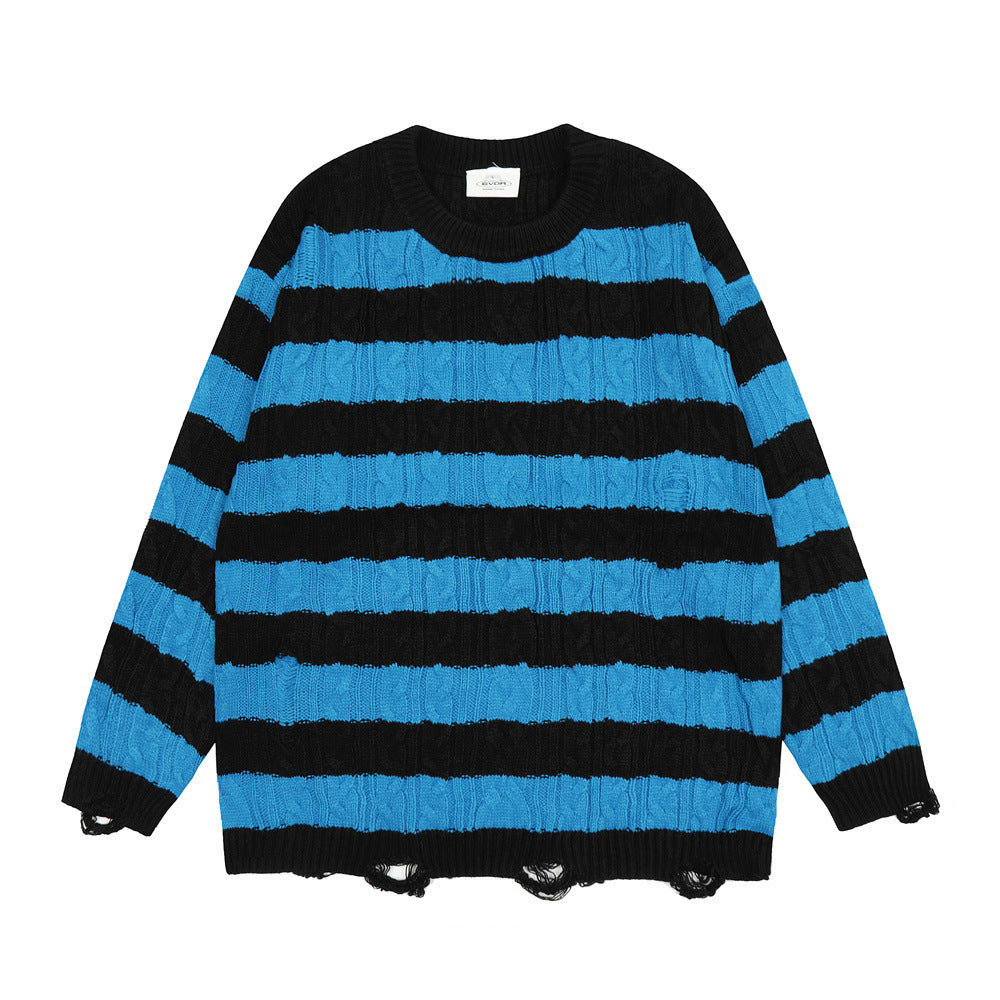 Contrast Color Striped Round Neck Sweater For Men