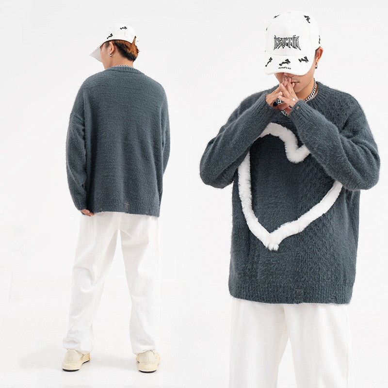 Simple Contrast Color Three-dimensional Velvet Love Sweater