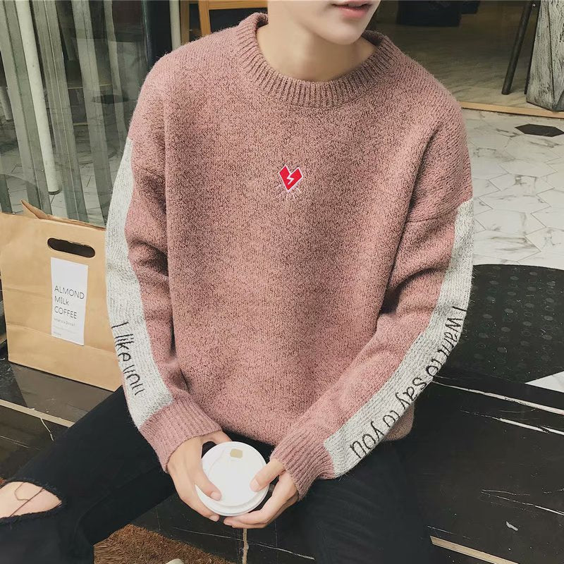Embroidered Casual Long-sleeved Color-block Sweater