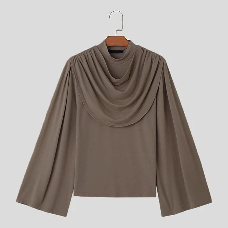 Men's High Collar Slim Fit Long Sleeves Swing Collar T-shirt