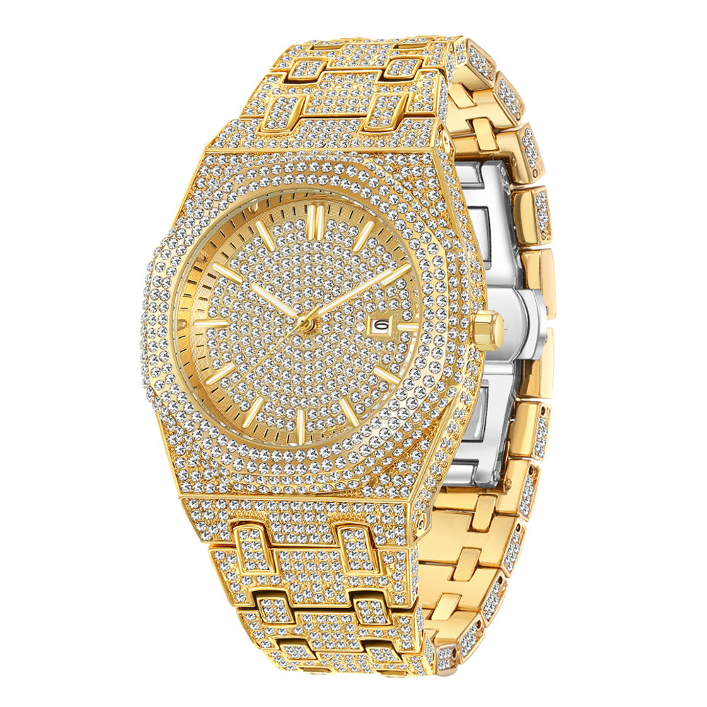 European Hip Hop Full Diamond Arabic Scale Niche Quartz Men's Watch