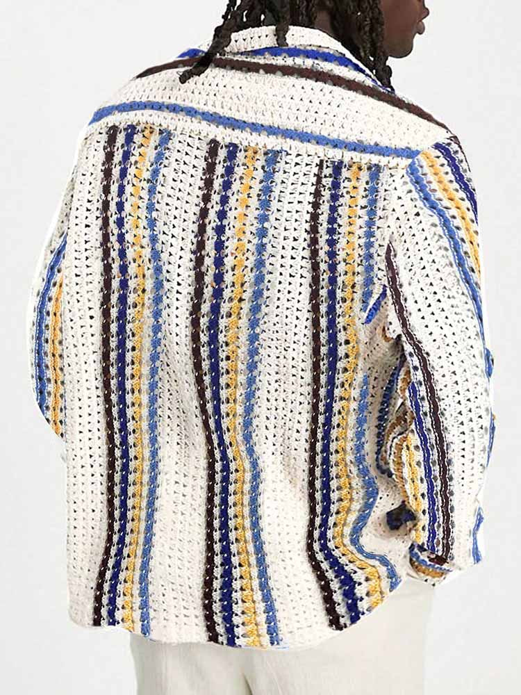 Striped Multi-color Contrast Color Casual Cardigan Sweater Men's Top