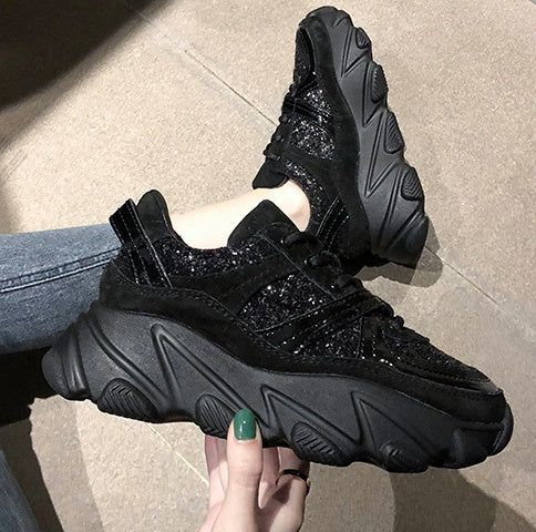 Thick-soled Trendy Shoes Platform Shoes Shiny Rhinestone Old Shoes