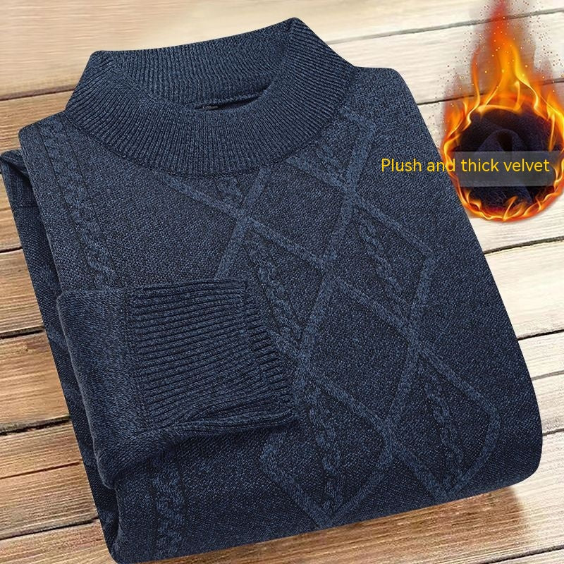 Autumn And Winter Men's Fleece-lined Sweater
