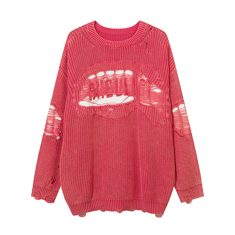 Idle Style Ripped Washed Distressed Pullover Sweater