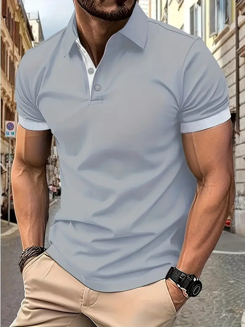 3D Solid Color Lapel Short Sleeve Polo Shirt Casual Loose Men