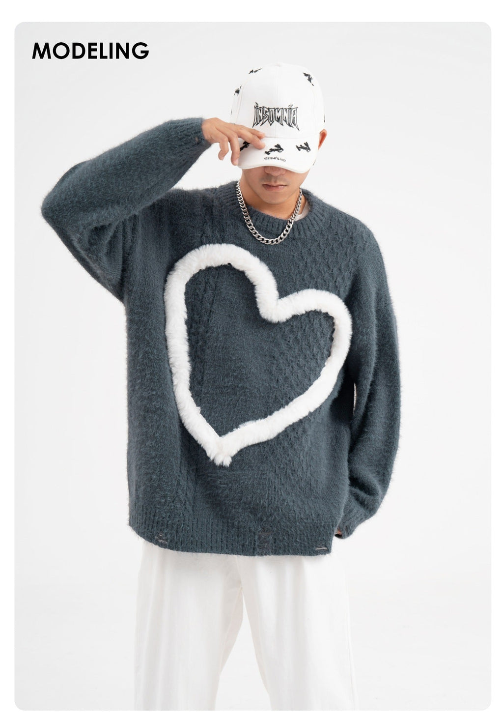 Simple Contrast Color Three-dimensional Velvet Love Sweater