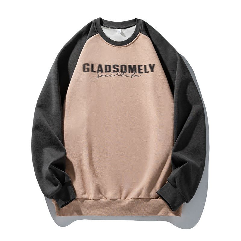 Color Contrast Patchwork Raglan Sleeve Round Neck Sweater Men's Autumn And Winter American Style