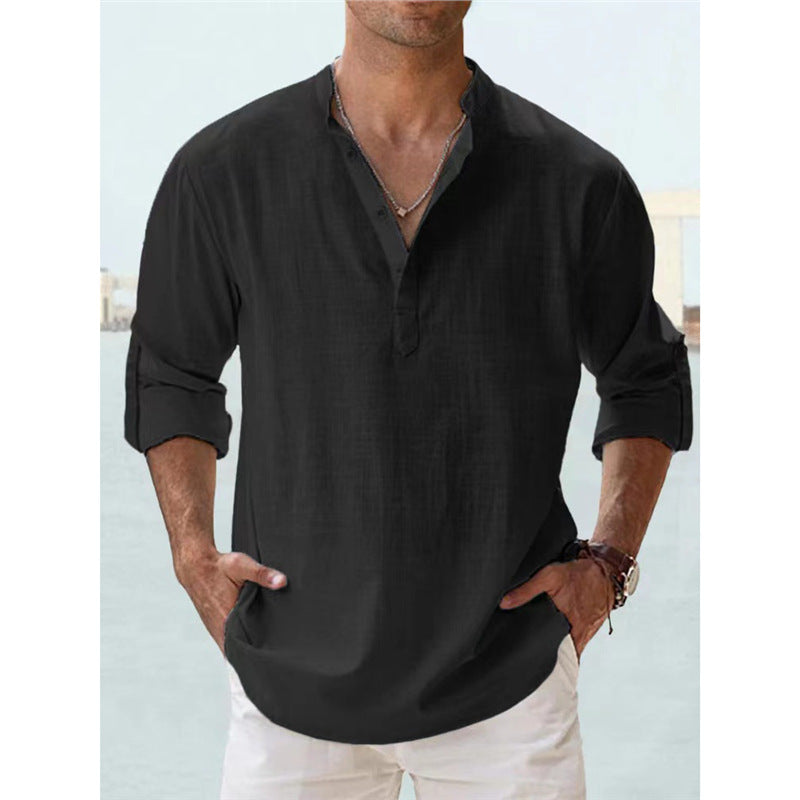Casual Loose Lapel Cotton Long Sleeve Men's Shirt