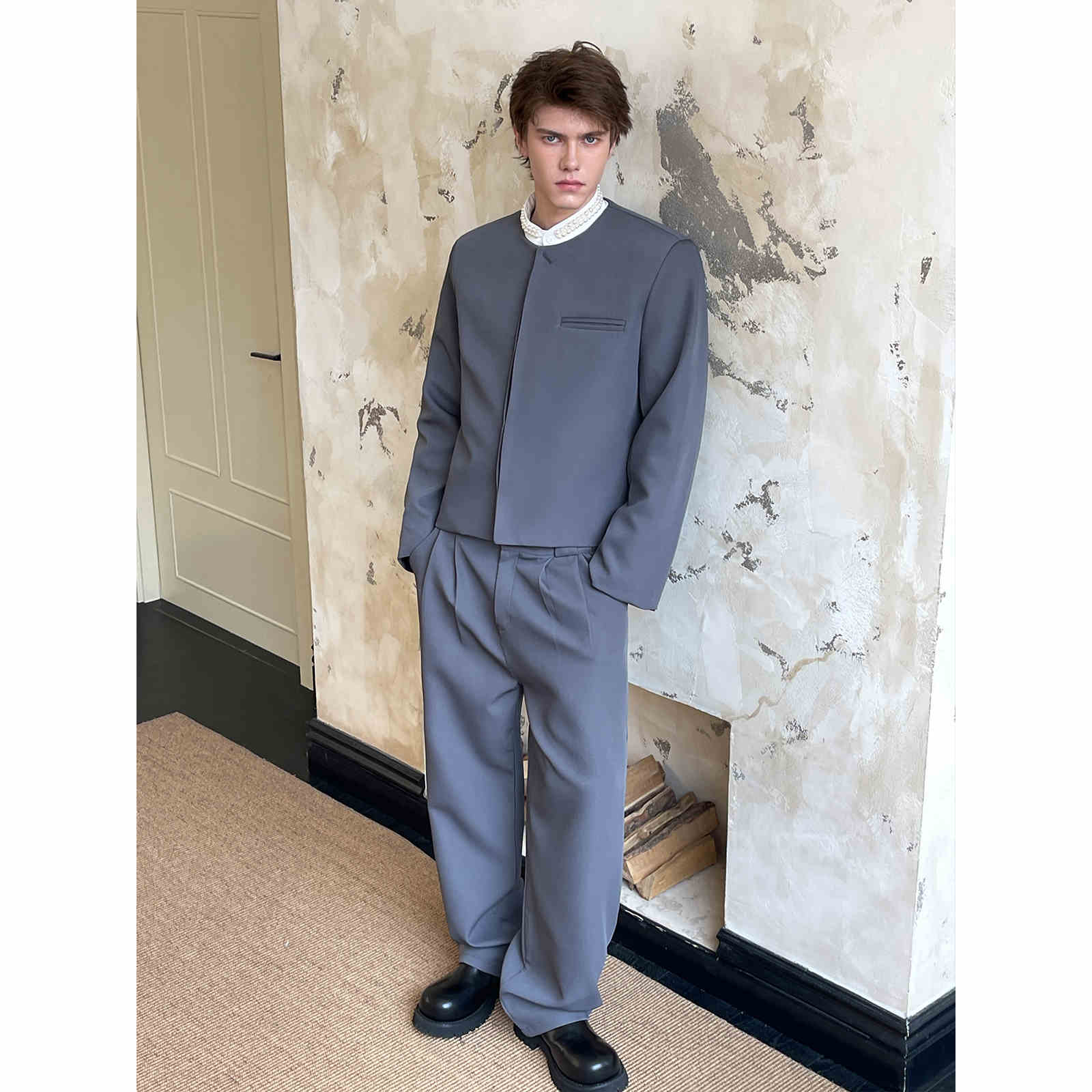 Solid Color Minimalist High-grade Wide Shoulder Temperament Suit Set