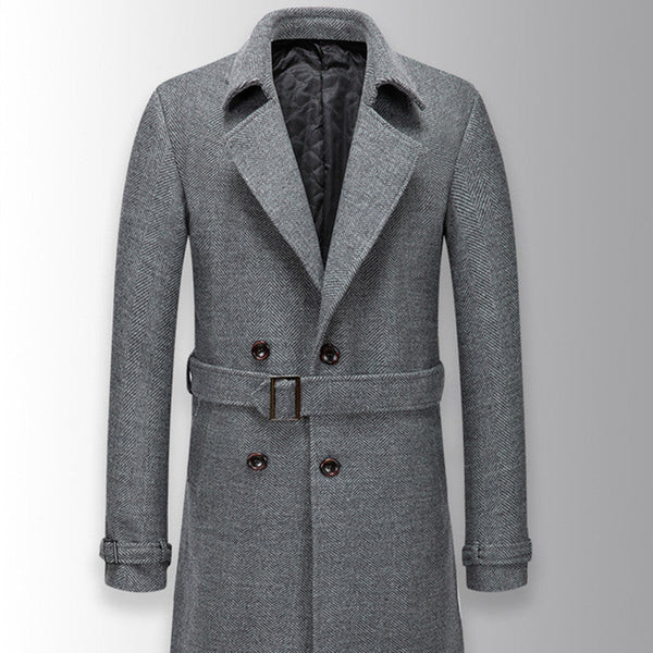 Men's Woolen Over The Knee Thickened trench Coat