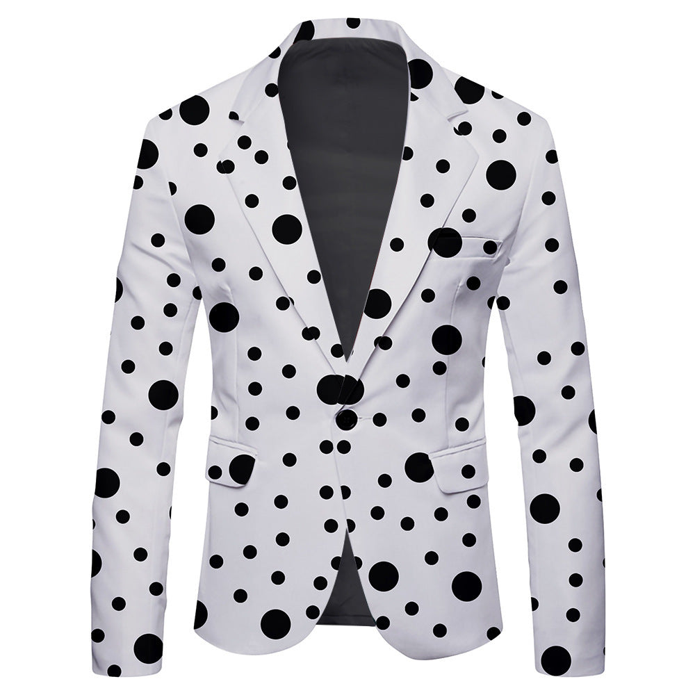 Men's Single Row One Button Polka Dot Printing Casual Suit Jacket