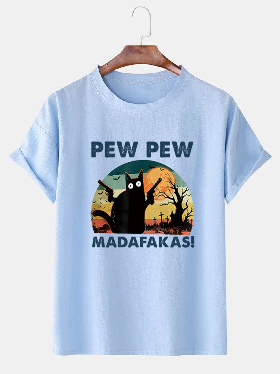 Loose Men's Clothing Cat T-shirt Top