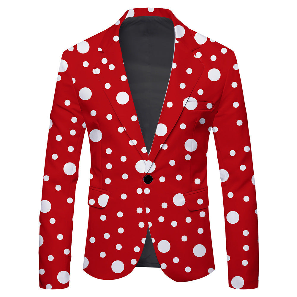 Men's Single Row One Button Polka Dot Printing Casual Suit Jacket