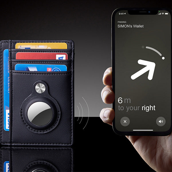 AirTag Wallet Anti Theft Bullet Card Bag Multi-functional Rfid Card Holder Men's Leather Slim Wallets For Airtag