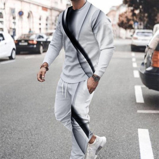 3d Digital Printing Crew Neck Sweater Sports Trousers Suit