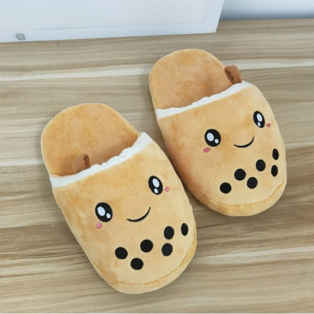 Simulation Milk Tea Plush Slippers Cute And Funny Pearl