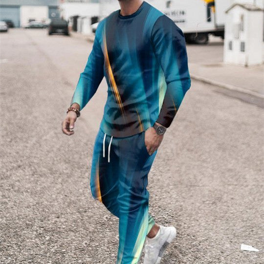 3d Digital Printing Crew Neck Sweater Sports Trousers Suit