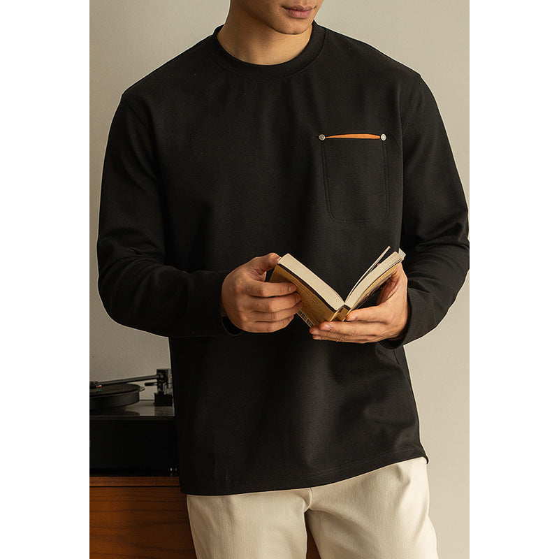Contrast Color Pocket Pullover Long Sleeve Men's Spring Bottoming
