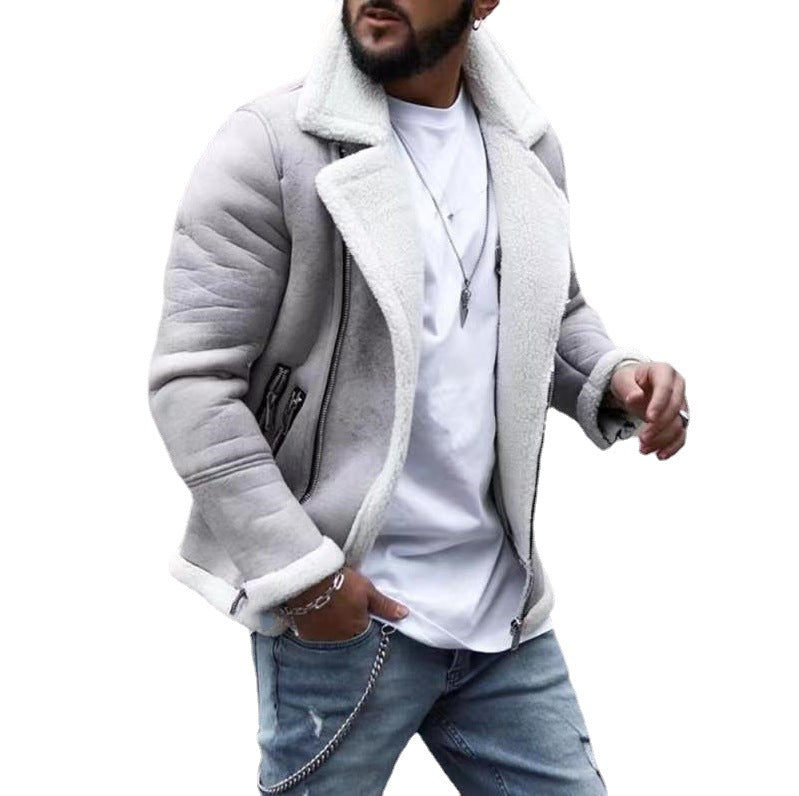 Lamb Wool Lapel winter Warm Jacket men