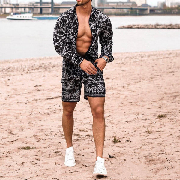 Long Sleeve beach Shirt & Shorts summer set