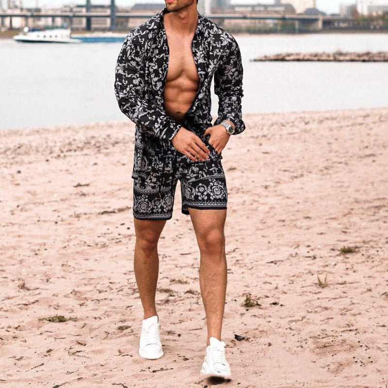 Long Sleeve beach Shirt & Shorts summer set