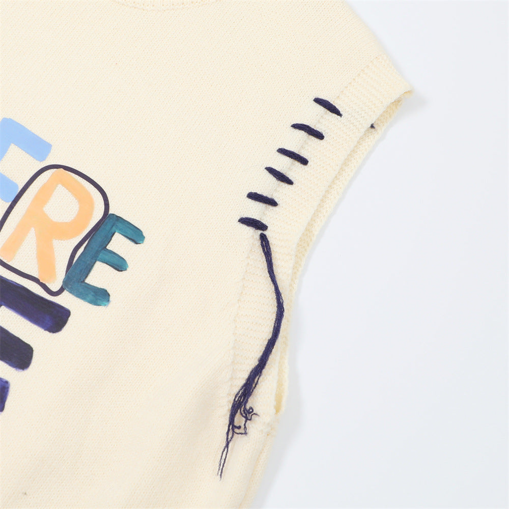 Letter Print Vest Sweater Men's Small