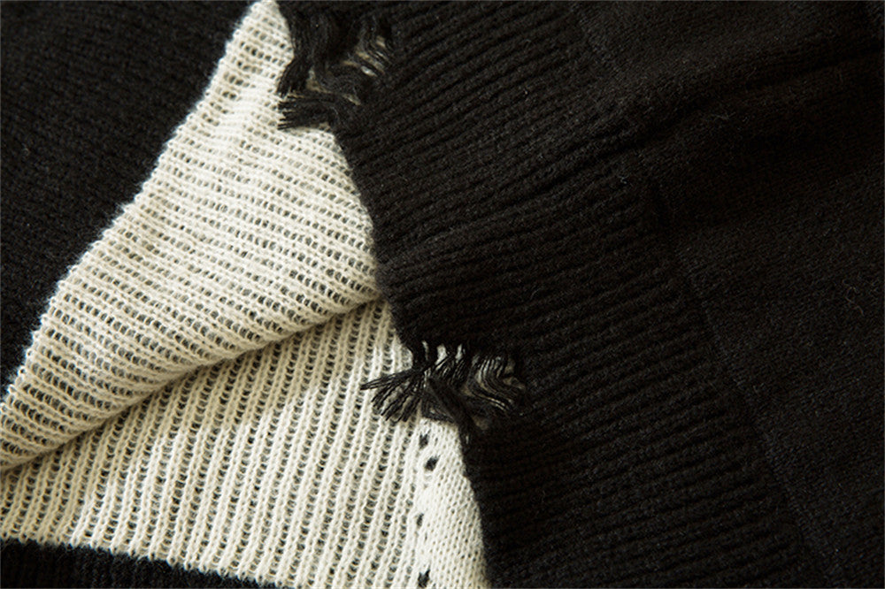 Butterfly Ripped Crochet Tassel Round Neck Knitted Sweater Tide