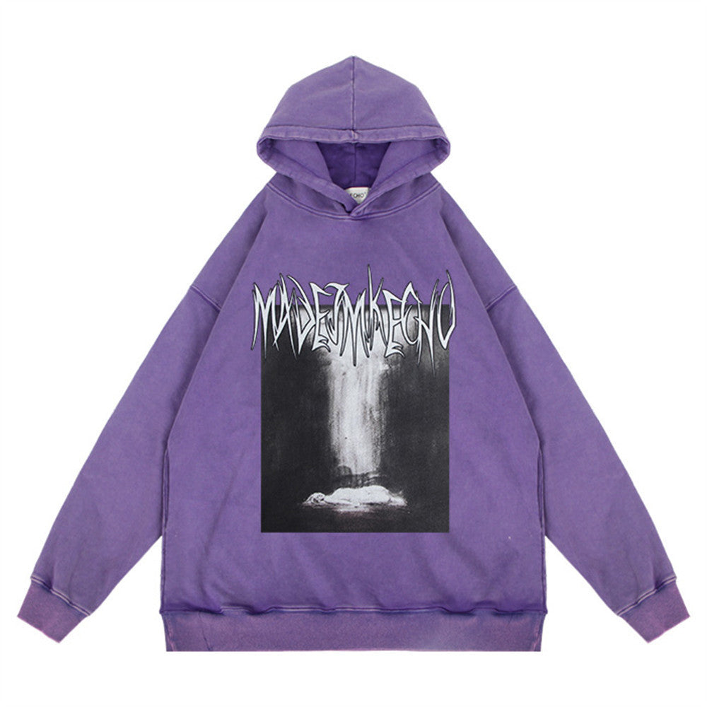 Abstract Printing Loose Hooded Sweater Men