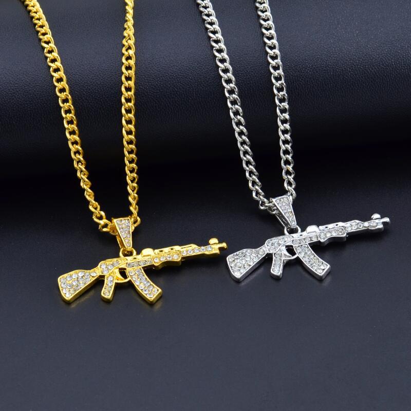 Cool Gothic Gun Shape Pendant Rhinestone