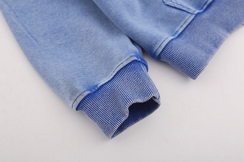 American-style Retro Hip Hop Letters Embroidered Patch Washed Hooded Sweater Men