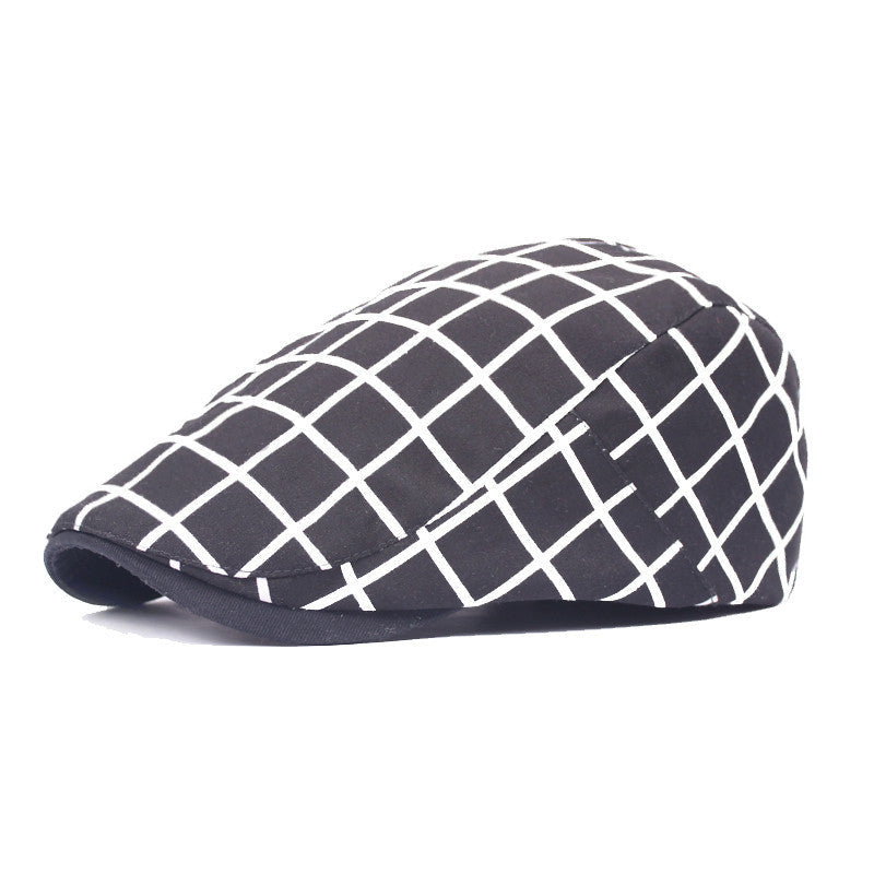 Autumn Checked Beret Men's British Style Peaked Cap
