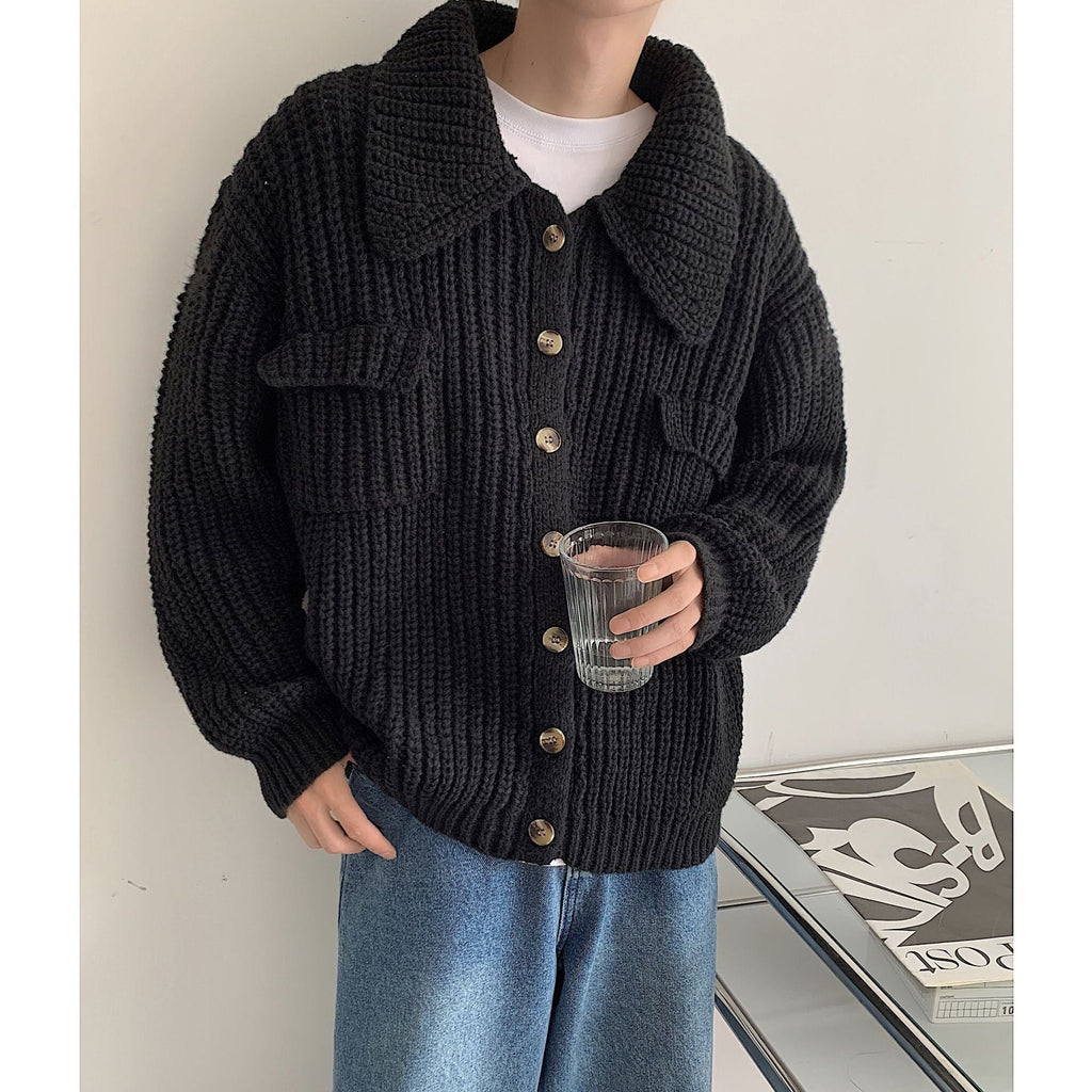 Winter Lapel Single-breasted Men's Loose Cardigan Sweater