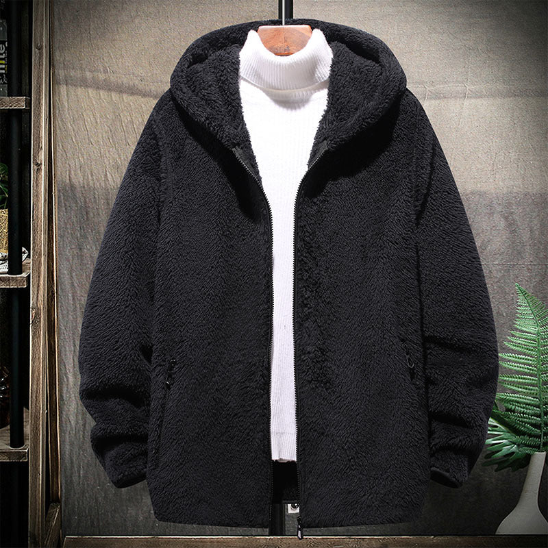 Men's Casual Grain Fashion Fleece Hooded Jacket