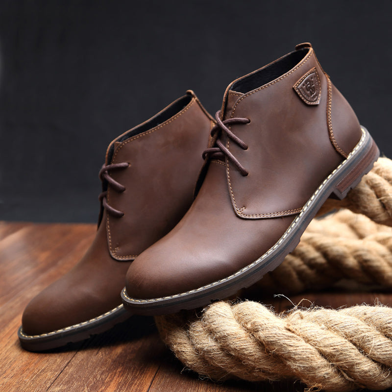 Leather Casual Mid-gang Crazy Horse Cowhide Round Head Doc Martens Boots