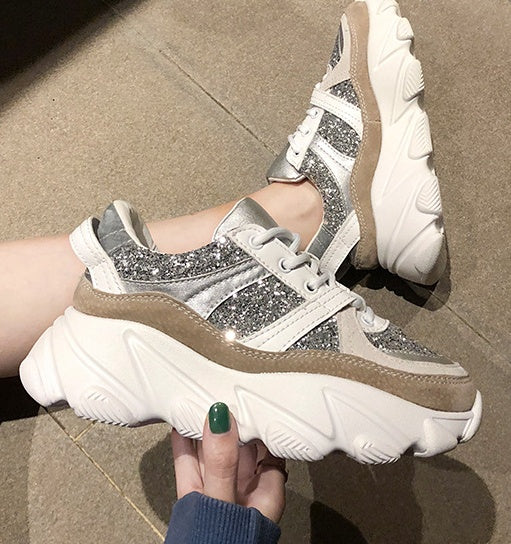 Thick-soled Trendy Shoes Platform Shoes Shiny Rhinestone Old Shoes