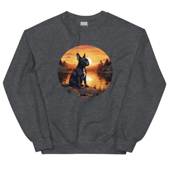 Boston Terrier Sitting In A Calm Lake Unisex Sweatshirt