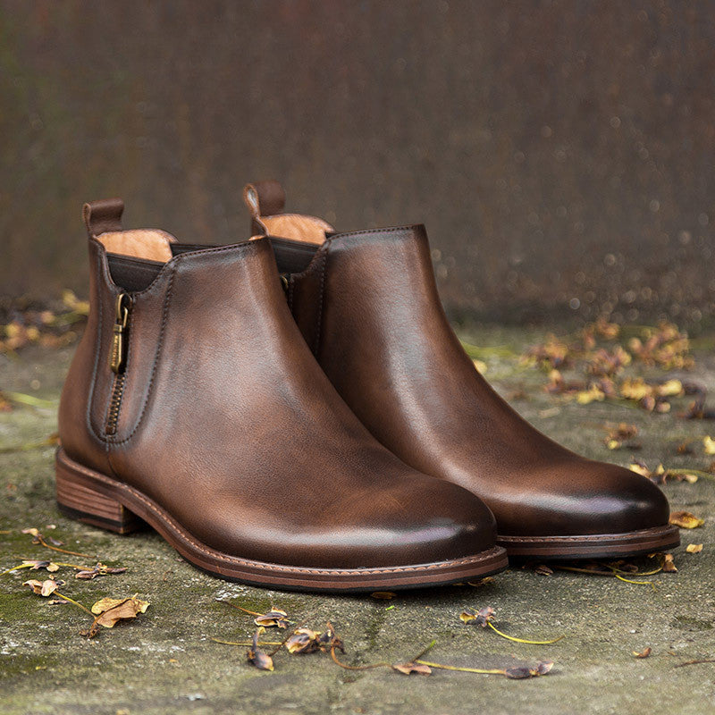 First Layer Cowhide Casual Short Boots Side Zipper Male Martin Boots