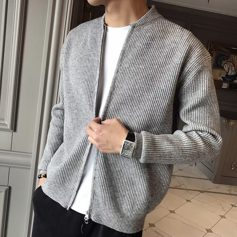 Fall Winter Men Solid Color Knitted Cardigan Sweater Coat