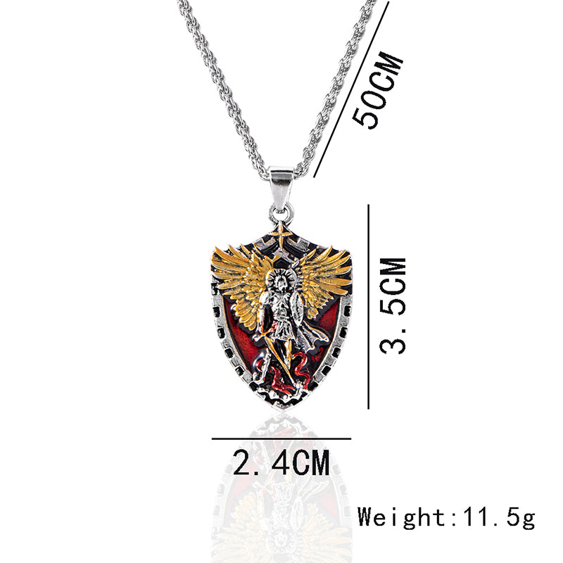 Christian Angel Michael Shield Pendant Necklace