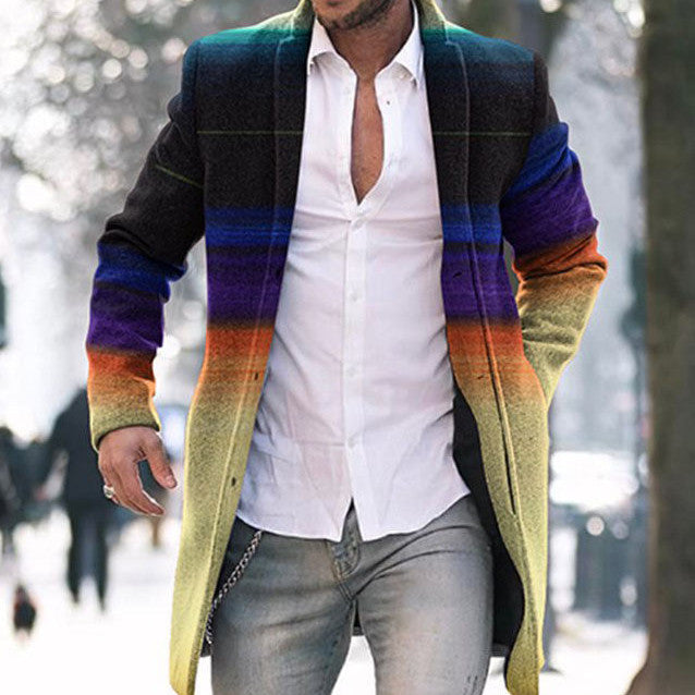 Autumn And Winter New Men's Woolen Stand Collar Medium Long Pocket Casual Coat