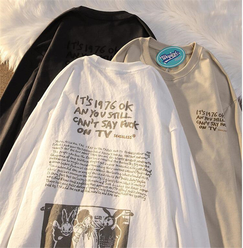 American Retro Fun Print Long-sleeved T-shirt Men's Sweater